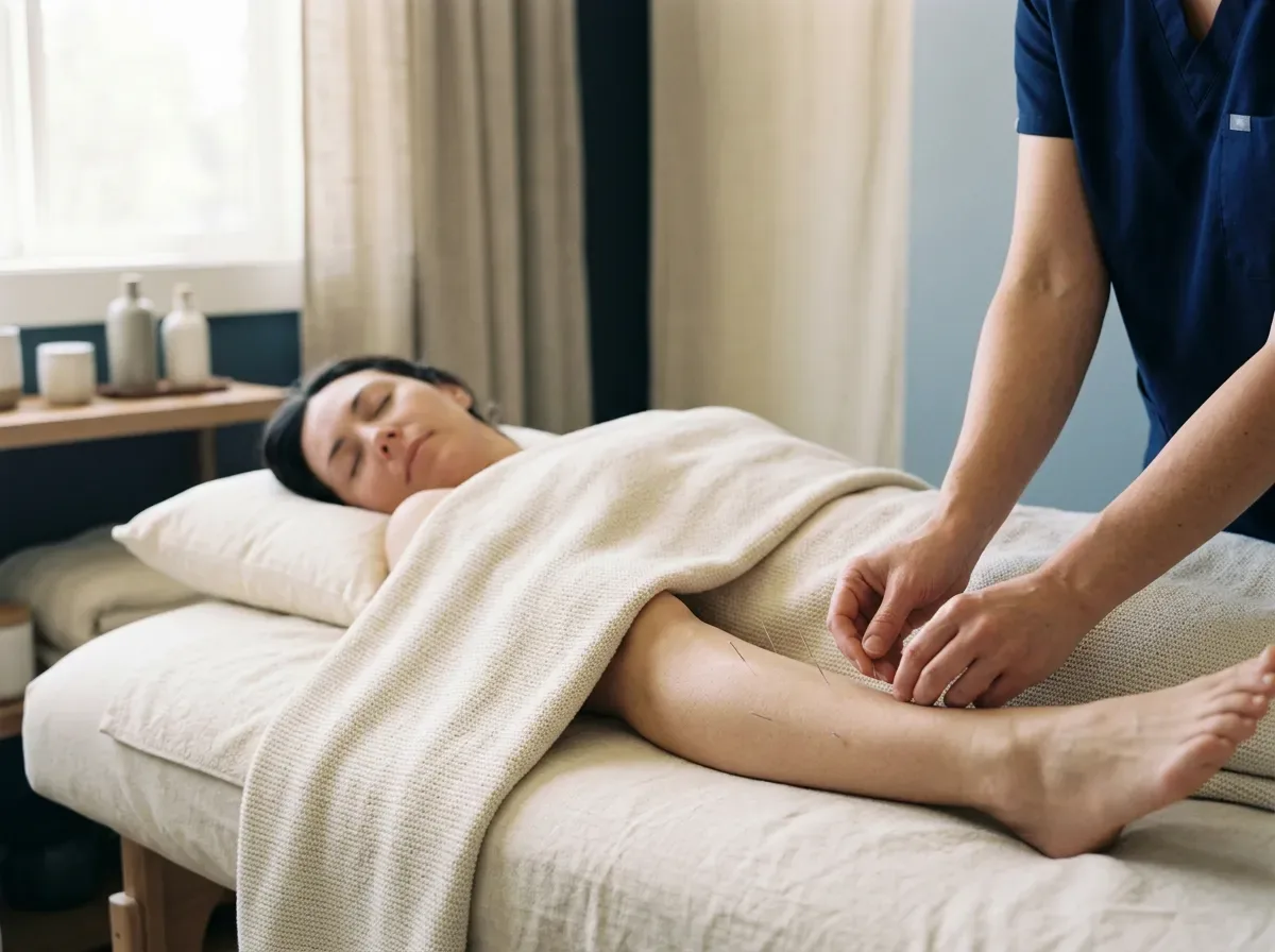 Resting during acupuncture session