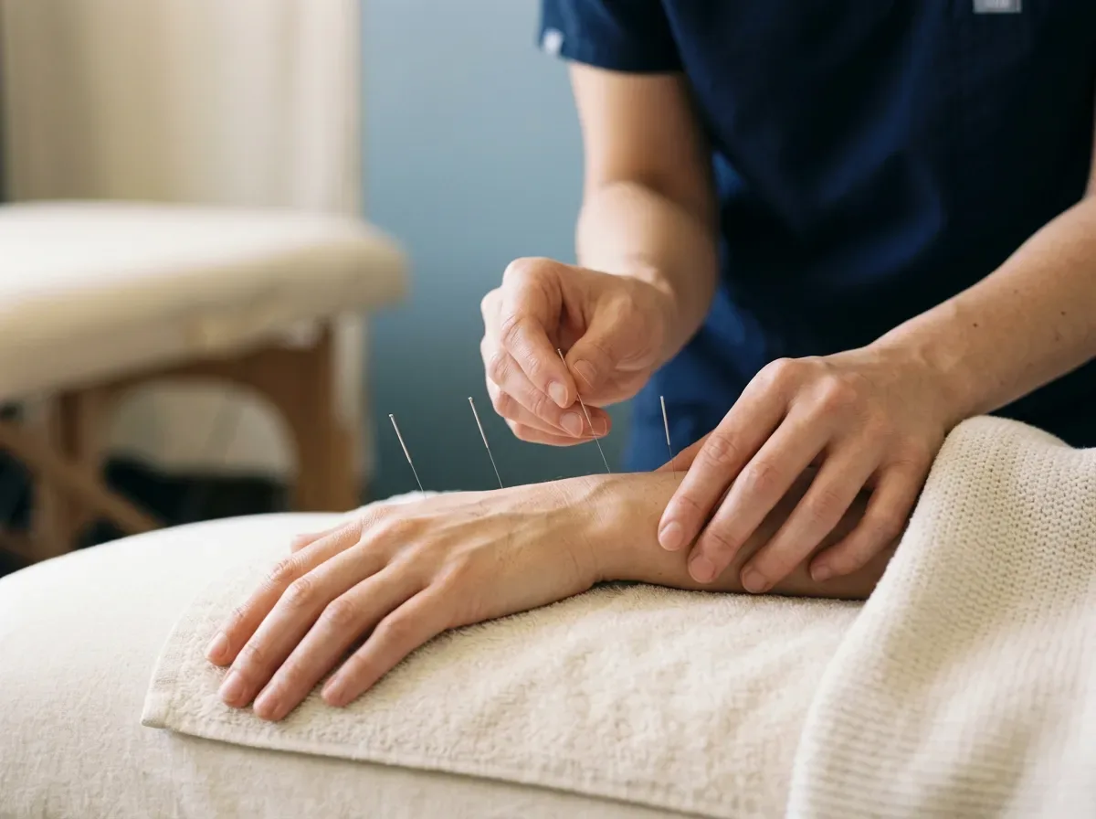 Placing acupuncture needles