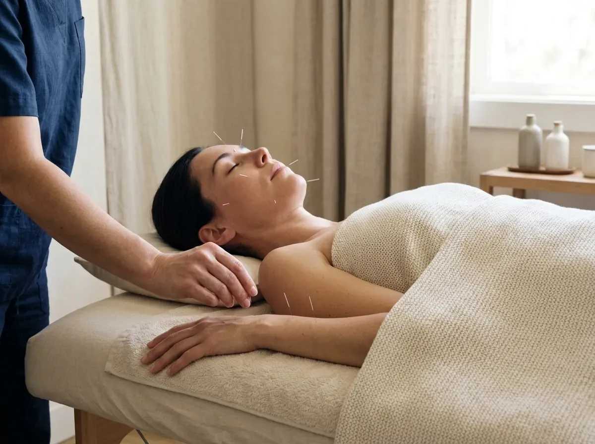 Resting during facial acupuncture